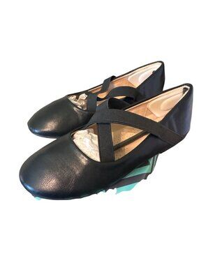 Trary Black Ballet Flats Elastic Straps Size 1 EUC